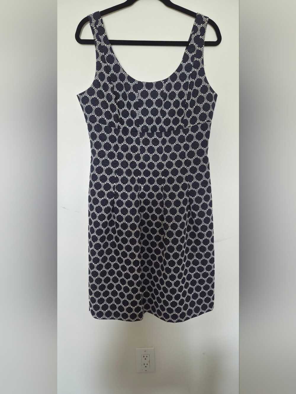 Jones New York Navy and White Sleeveless Midi Dress